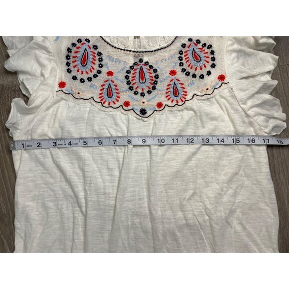 Lucky Brand Embroidered Flutter Sleeve Bohemian Tunic Top Sz XS - Picture 6 of 9
